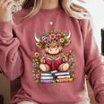 Cute Baby Highland Cow With Reading Book Bookworm Comfort Colors Sweatshirt Orchid Cute Baby Highland Cow With Reading Book Bookworm Comfort Colors Sweatshirt Orchid