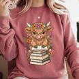 Cute Baby Highland Cow Reading Book Librarian Bookworm Comfort Colors Sweatshirt Orchid