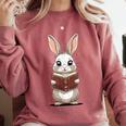 Cute Bookworm Bunny Reading For Kids And Teachers Comfort Colors Sweatshirt Orchid