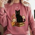 Cute Cat Book Flowers Comfort Colors Sweatshirt Orchid