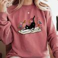 Cute Cat Flower Garden Book Kitty Reading Floral Men Women Girls Kids Comfort Colors Sweatshirt Orchid
