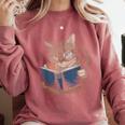 Cute Cat Reading Books With Tea Comfort Colors Sweatshirt Orchid Cute Cat Reading Books With Tea Comfort Colors Sweatshirt Orchid