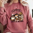 Cute Coffee Cats Books Lover Idea Women Men Kids Comfort Colors Sweatshirt Orchid