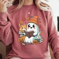 Cute Cozy Ghost Reading With Cat Book Lover Autumn Fall Comfort Colors Sweatshirt Orchid Cute Cozy Ghost Reading With Cat Book Lover Autumn Fall Comfort Colors Sweatshirt Orchid