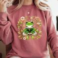 Cute Floral Frog Book Reading Comfort Colors Sweatshirt Orchid Cute Floral Frog Book Reading Comfort Colors Sweatshirt Orchid