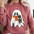 Cute Ghost Cat Reading Book Spooky Season Halloween Costume Comfort Colors Sweatshirt Orchid