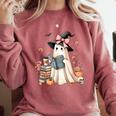 Cute Ghost Reading Book Librarian Book Lover Comfort Colors Sweatshirt Orchid