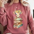 Cute Giraffe With Book Floral Bookworm Librarian Book Lover Comfort Colors Sweatshirt Orchid