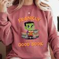 Cute Halloween Teacher Librarian Frankenstein Reading Books Comfort Colors Sweatshirt Orchid