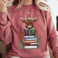 Cute Highland Cow With Book Floral Bookworm Librarian Book Comfort Colors Sweatshirt Orchid