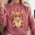 Cute Highland Cow Reading Book Comfort Colors Sweatshirt Orchid Cute Highland Cow Reading Book Comfort Colors Sweatshirt Orchid