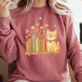 Cute Kawaii Cat Books Flowers Comfort Colors Sweatshirt Orchid Cute Kawaii Cat Books Flowers Comfort Colors Sweatshirt Orchid