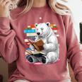 Cute Polar Bear Is Reading a Book Reading Polar Bear Comfort Colors Sweatshirt Orchid
