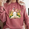 Cute Rabbit And Book Women Girls Reading Book Rabbit Lover Comfort Colors Sweatshirt Orchid