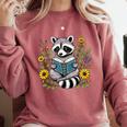 Cute Raccoon Reading Book Flowers Comfort Colors Sweatshirt Orchid