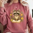 Cute Raccoon Reading Book Flowers Floral Comfort Colors Sweatshirt Orchid