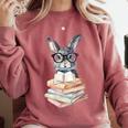 Cute Reading Bunny With Glasses Books Reader Book Bookworm Comfort Colors Sweatshirt Orchid
