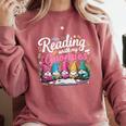 Cute Reading With My Gnomies Gnome Book Bookworm Lover Comfort Colors Sweatshirt Orchid