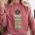 Cute Wiener Dog Dachshund Reading On Pile Of Books Comfort Colors Sweatshirt Orchid