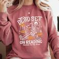 Dead Set On Reading Skeleton Halloween Book Lover Comfort Colors Sweatshirt Orchid Dead Set On Reading Skeleton Halloween Book Lover Comfort Colors Sweatshirt Orchid
