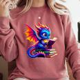 Dragon Reading a Book Bookworm Book Lover Comfort Colors Sweatshirt Orchid