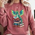 Dragon Reading Books Fantasy Lovers Mythical Creatures Comfort Colors Sweatshirt Orchid