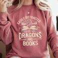 Easily Distracted By Books & Dragons Bookworm Reading Comfort Colors Sweatshirt Orchid Easily Distracted By Books & Dragons Bookworm Reading Comfort Colors Sweatshirt Orchid