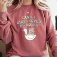 Easily Distracted By Books Silly-Goose Bookish Library Read Comfort Colors Sweatshirt Orchid