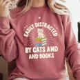 Easily Distracted By Cats & Books Tee Reader Book Worm Comfort Colors Sweatshirt Orchid