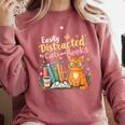 Easily Distracted By Cats And Books Book & Cat Lover Comfort Colors Sweatshirt Orchid Easily Distracted By Cats And Books Book & Cat Lover Comfort Colors Sweatshirt Orchid