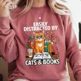Easily Distracted By Cats And Books Book Lover Cat Comfort Colors Sweatshirt Orchid Easily Distracted By Cats And Books Book Lover Cat Comfort Colors Sweatshirt Orchid