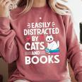 Easily Distracted By Cats And Books Cute Cat And Book Lovers Comfort Colors Sweatshirt Orchid Easily Distracted By Cats And Books Cute Cat And Book Lovers Comfort Colors Sweatshirt Orchid