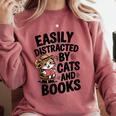 Easily Distracted By Cats And Books Lovers Reading Comfort Colors Sweatshirt Orchid Easily Distracted By Cats And Books Lovers Reading Comfort Colors Sweatshirt Orchid