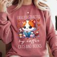 Easily Distracted By Coffee Cats And Books Comfort Colors Sweatshirt Orchid Easily Distracted By Coffee Cats And Books Comfort Colors Sweatshirt Orchid