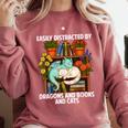 Easily Distracted By Dragons Books Cats Fantasy Book Lover Comfort Colors Sweatshirt Orchid