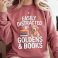 Easily Distracted By Goldens & Books Golden Retriever Dog Comfort Colors Sweatshirt Orchid