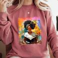 Educated Afro Girl Reading Book Lover History Month Comfort Colors Sweatshirt Orchid
