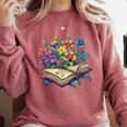 Enchanted Open Book With Blooming Flowers Comfort Colors Sweatshirt Orchid