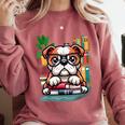 English Bulldog Reading a Book Dog Comfort Colors Sweatshirt Orchid English Bulldog Reading a Book Dog Comfort Colors Sweatshirt Orchid