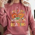 Fall In Love With Reading Autumn Pumpkin Teacher Book Lover Comfort Colors Sweatshirt Orchid Fall In Love With Reading Autumn Pumpkin Teacher Book Lover Comfort Colors Sweatshirt Orchid