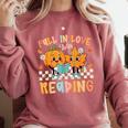 Fall In Love With Reading Thanksgiving Pumpkin Book Lover Comfort Colors Sweatshirt Orchid