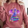Fantasy Dragon Reading Books Bookworm Comfort Colors Sweatshirt Orchid