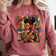 Geometric History Educated Women Reading Book Melanin Comfort Colors Sweatshirt Orchid