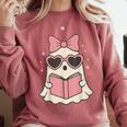 Ghost Reading Book Halloween Cat Lover Comfort Colors Sweatshirt Orchid