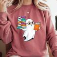Ghost Reading Books Halloween Library Comfort Colors Sweatshirt Orchid