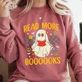 Ghost Reading Books Teacher Student Halloween Read More Book Comfort Colors Sweatshirt Orchid