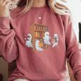 Ghosts Reading Books Teacher Halloween Librarian Book Lover Comfort Colors Sweatshirt Orchid
