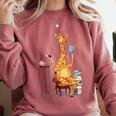 Giraffe Reading Tea Books Coffee Book Lover Graphic Comfort Colors Sweatshirt Orchid