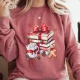 Girly Coquette Gingerbread Books And Hot Cocoa Cozy Season Comfort Colors Sweatshirt Orchid
