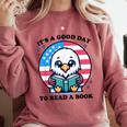 A Good Day To Read a Book Reading Eagle With American Flag Comfort Colors Sweatshirt Orchid